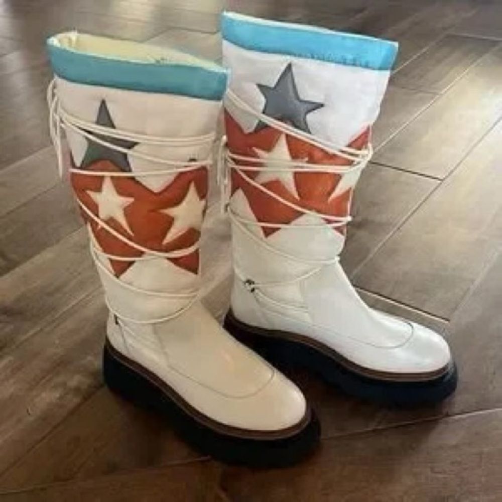 Free People Montrose Tall Leather Puffer Boots Western Star Winter Snow US 8.5
